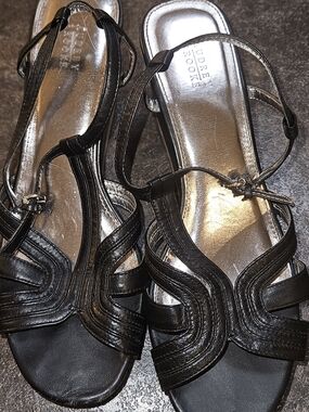 Audrey Brooke Black Strappy Slingback Sandals